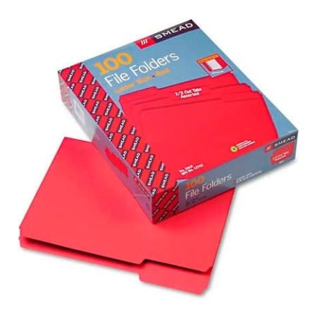 Smead Smead File Folders, 1/3 Cut Top Tab, Letter, Red, 100/Box 12743